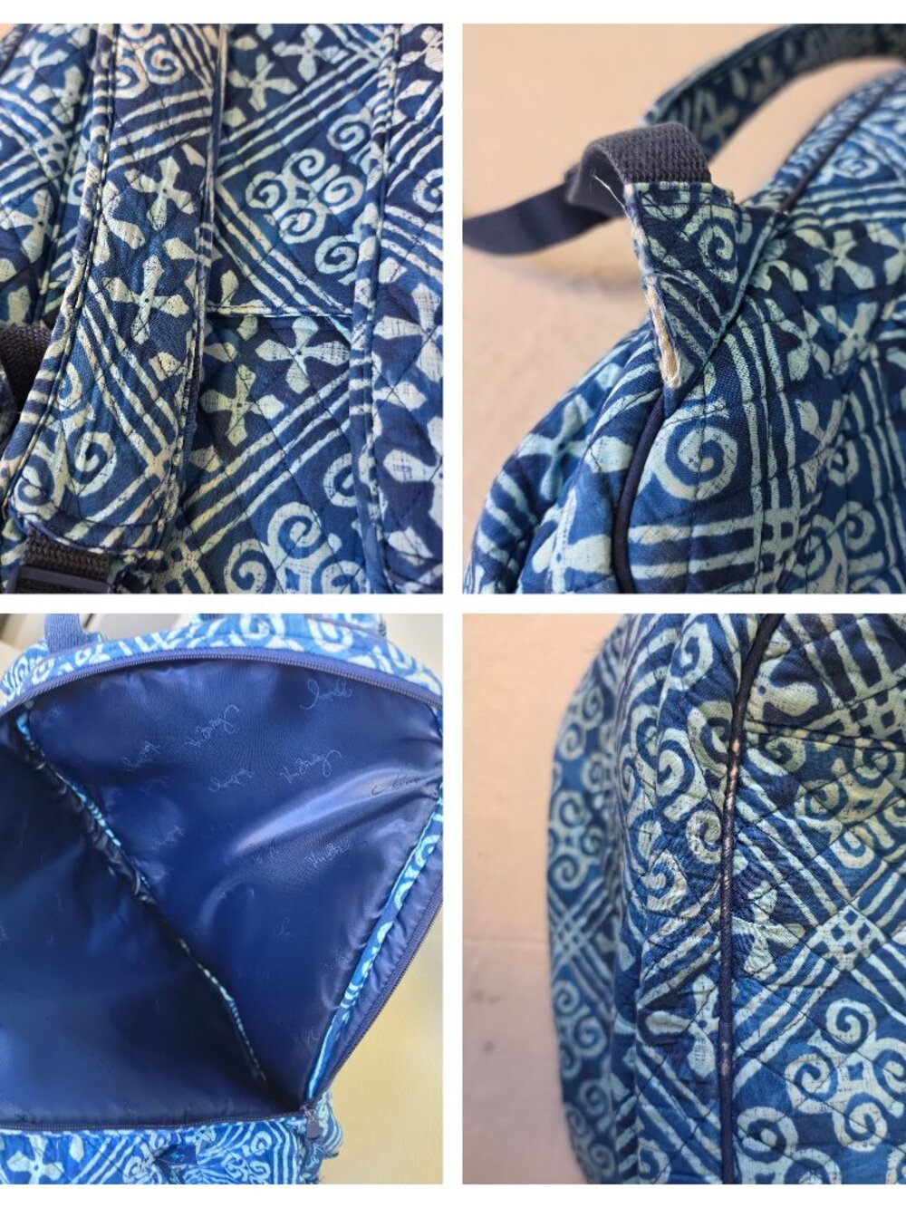 Vera Bradley Cuban Tiles Leighton Backpack Bookbag Small Travel Carry On Blue - Picture 6 of 12